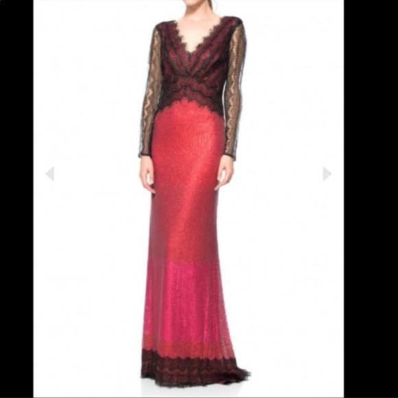 Tadashi Shoji Dresses & Skirts - Metallic Chantilly Lace Over Sequin Lace Long Sleeve Gown